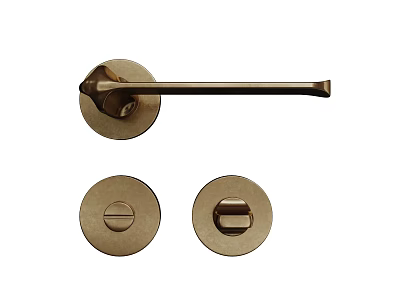 Modern Brass Door Handle With Matching Round Lock Cylinders And Smooth Metal Finish 3d model