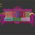 Classical Carved Sofa With Red Wooden Frame And Pink Decorative Cushions