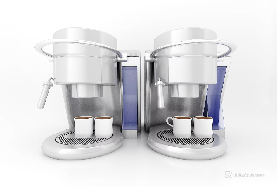 Two Modern Coffee Machines As Kitchen Appliances With Coffee Cups 3d model