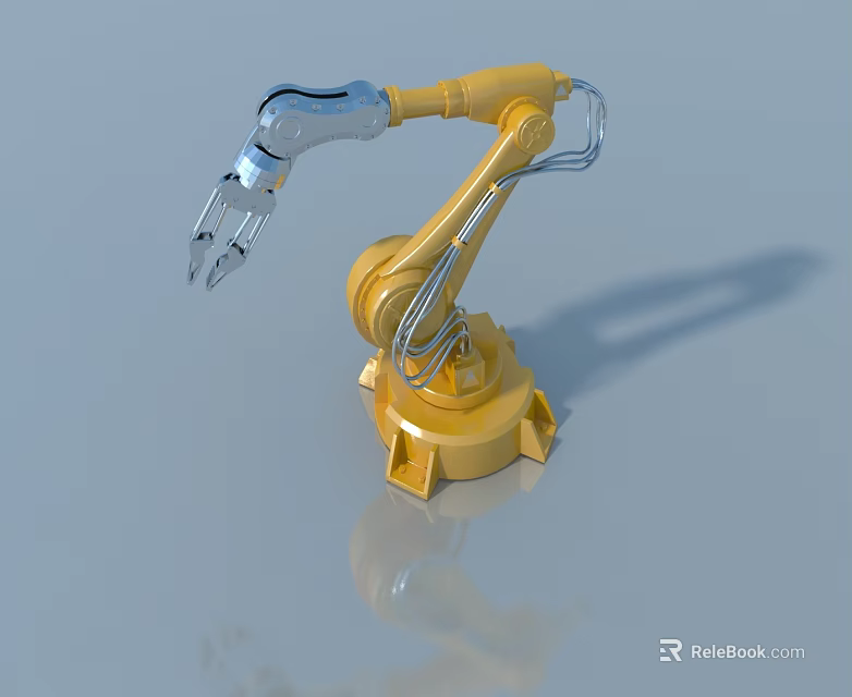Flat Swing Doors Manufacturing Process Using Yellow Industrial Robotic Arm 3d model 