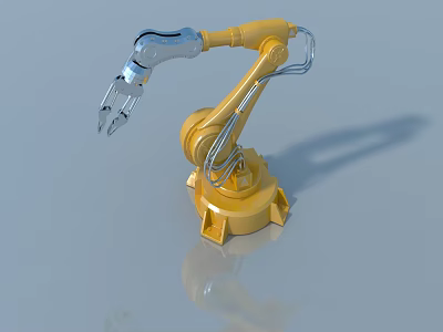 Flat Swing Doors Manufacturing Process Using Yellow Industrial Robotic Arm 3d model
