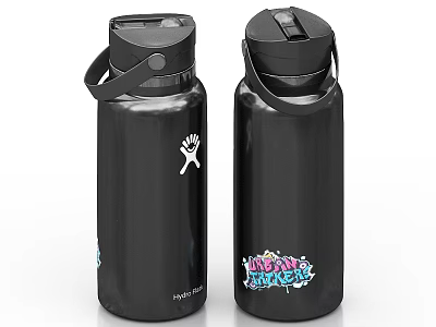 Black Water Bottles With Leakproof Lid Handle And Colorful Text Design 3d model