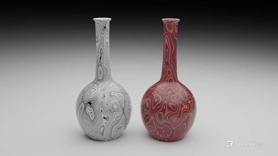 Gray and Red Ceramic Vases With Unique Swirl Patterns For Interior Decor 3d model
