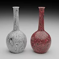 Gray and Red Ceramic Vases With Unique Swirl Patterns For Interior Decor 3d model