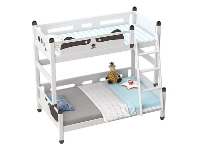 White Kids Bunk Bed With Ladder Stuffed Giraffe Pillow And Blanket 3d model
