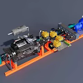 Industrial Equipment Assembly With Engine Blue Pump Yellow Components And Orange Base Frame