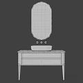 Modern Bathroom Vanity with Wooden Frame Gray Countertop and Oval Mirror Design