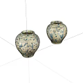 Two Blue White Speckled Ceramic Vases With Classic Decorative Design
