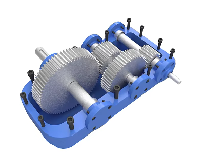Precision Mechanical Gear Device With Blue Base Metal Shafts And Bolts 3d model