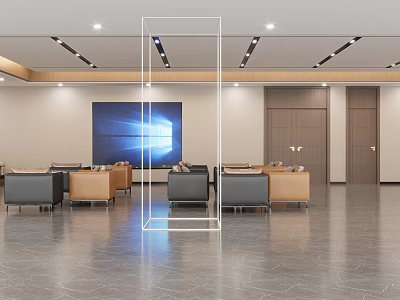 Modern Hotel Lobby Interior With Comfortable Sofas Large Decorative Painting And Marble Floor 3d model