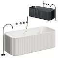 Modern White Ribbed Bathtub Design With Silver Faucet And Control Knobs