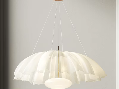 White Pleated Petal Design Chandelier Hanging With Metal Rod On Gray Wall 3d model