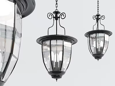 Vintage Style Pendant Lights With Black Metal Frame And Transparent Glass Shade 3d model