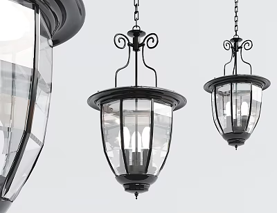 Vintage Style Pendant Lights With Black Metal Frame And Transparent Glass Shade 3d model