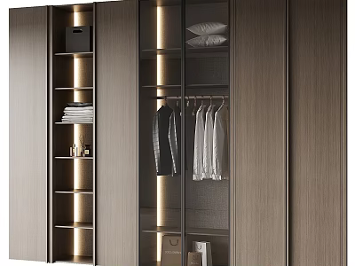 Modern Wooden Chest of Drawers with Glass Doors Hanging Area Shelves and LED Lighting 3d model