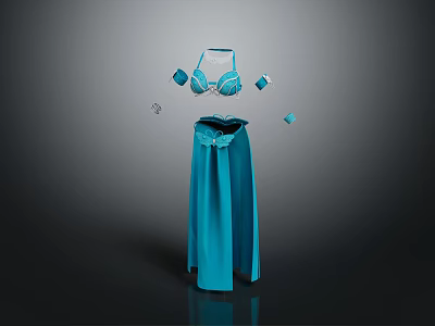 Elegant Turquoise Halter Top And Long Skirt With Square Decorative Pieces Fashion Outfit 3d model