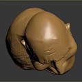 Golden Human Head Sculpture With Exaggerated Smile And Textured Surface On Dark Background