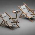 Wooden Frame Lounge Chairs With Beige Cushions And Round Side Table With Books