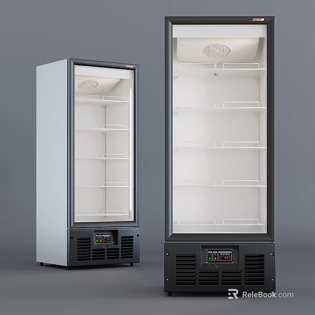 Commercial Upright Glass Door Refrigerators with Multiple Shelves and Control Panel 3d model 