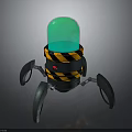 Mechanical Spider Like Creature With Green Sphere Top And Warning Stripes Design