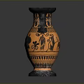 Ancient Greek Vase With Two Handles And Orange Black Decorative Patterns