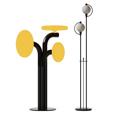 Modern Standing Floor Lamp With Yellow Round Shades And Black Metal Structure 3d model