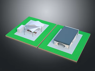 Outdoor Furniture Canopy Design With White And Blue Roof Structures For Garden 3d model