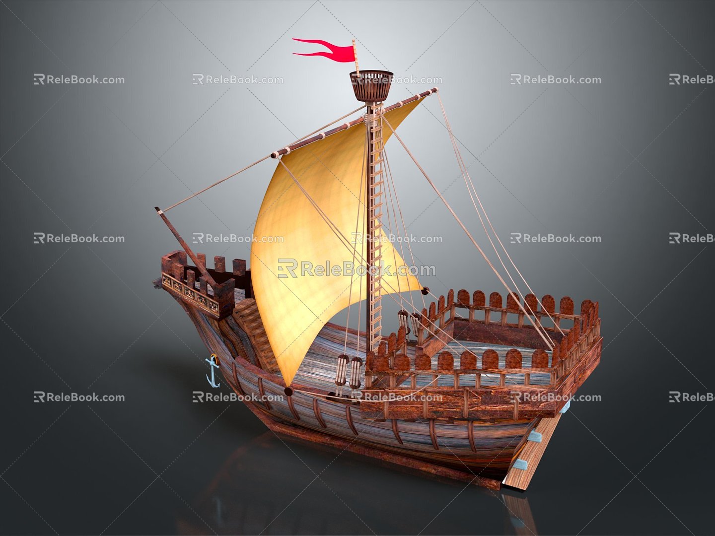 Chinese-style sailing ship ancient ship ancient warship large ancient ship ancient warship 3d model