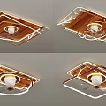 Elegant Ceiling Lighting Combination Featuring Wooden Panels Transparent Frames And Decorative Rings 3d model