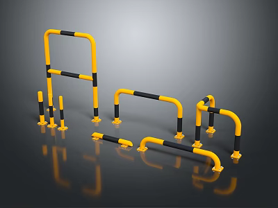 Yellow Black Safety Fences With Various Structures For Traffic Control And Protection 3d model