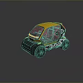 Small Electric City Car With Orange Black Design And Striped Exterior Details
