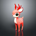 Cute Red Antler Deer Toy Figure With Green Eyes Pink Body White Belly Spots Standing