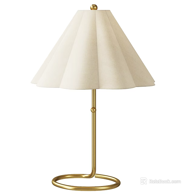 Modern Beige Pleated Fabric Shade Floor Lamp With Golden Pole Design 3d model 