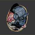 Wicker Storage Basket Filled With Colorful Clothes For Home Laundry Use