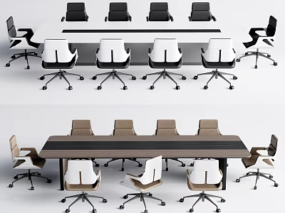 Modern Office Conference Table With Ergonomic Black White Brown Chairs For Meeting Room 3d model