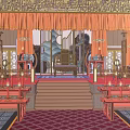 Ancient Architecture Interior With Traditional Wooden Furniture Carved Windows And Decorative Paintings