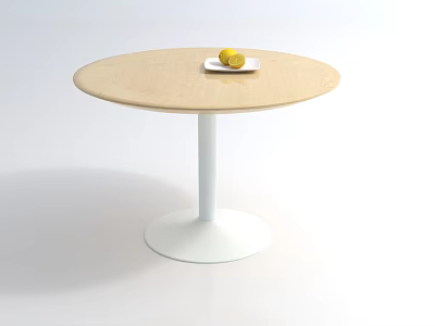 Round Wooden Coffee Table With White Base And Plate With Lemons 3d model