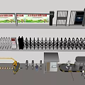 Public Facility Elements With Security Booth Barrier Gate Railings And Propaganda Boards 3d model