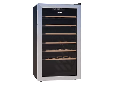 Modern Wine Cooler Interior With Glass Door And Wooden Shelves 3d model