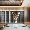 Modern Geometric Metal Sculpture With Abstract Shapes In Interior Bookshelf Space