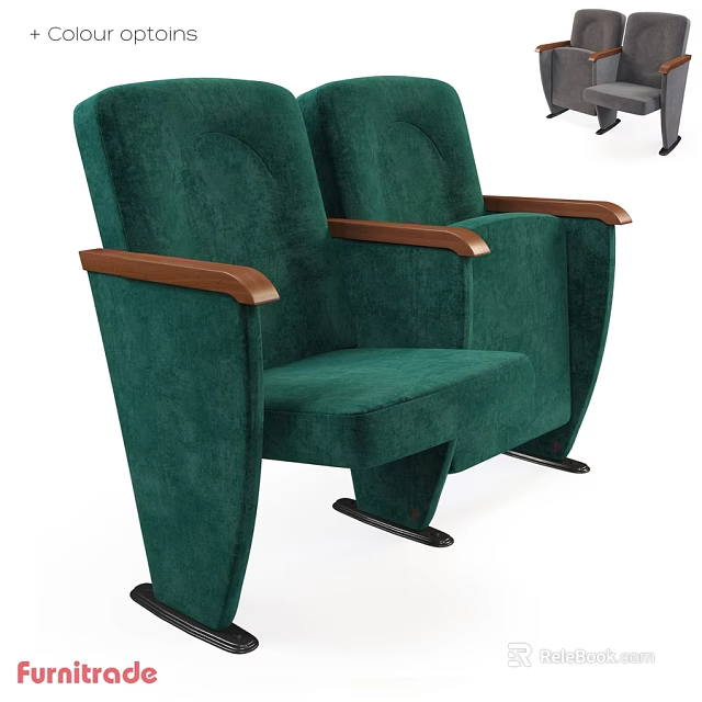 Green Velvet Leisure Chair With Wooden Armrests And Double Seat Design 3d model 