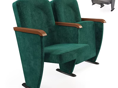Green Velvet Leisure Chair With Wooden Armrests And Double Seat Design 3d model