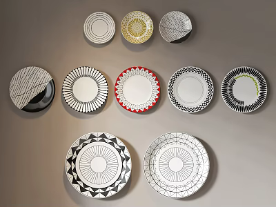 Wall Decor with Decorative Plates Featuring Geometric and Colorful Patterns 3d model