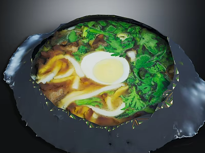 Delicious Ramen Bowl With Soft Boiled Egg Green Vegetables And Rich Broth 3d model