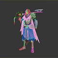 Man In Silver Armor With Blue Hair Holding Scythe And Purple Cloak