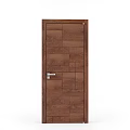 Brown Wooden Hinged Door With Panel Design And Silver Handle For Interior 3d model