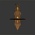 Ancient Wooden Water Vessel with Multiple Sails Oars and Decorative Hull Design
