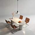 Modern Dining Table With Chairs Dried Flowers Vase Fruit Plate And Black Pendant Light