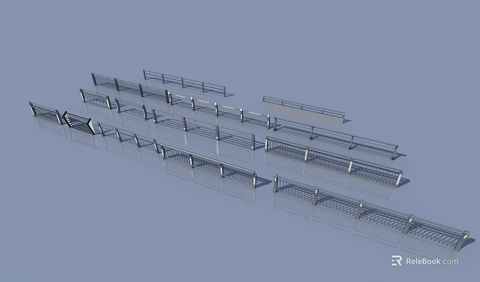 Different Modern Metal Fence Styles For Outdoor Landscaping And Property Boundaries 3d model 