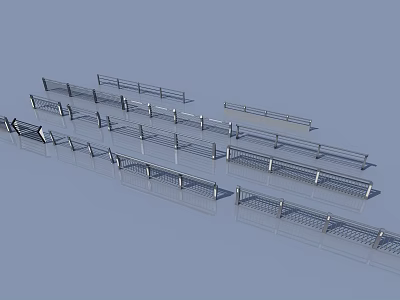 Different Modern Metal Fence Styles For Outdoor Landscaping And Property Boundaries 3d model
